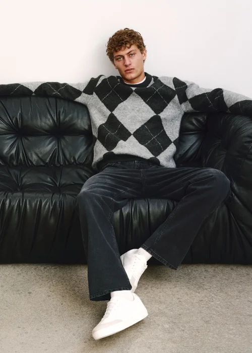 Grey Argyle Crew Neck Jumper - S Image 2