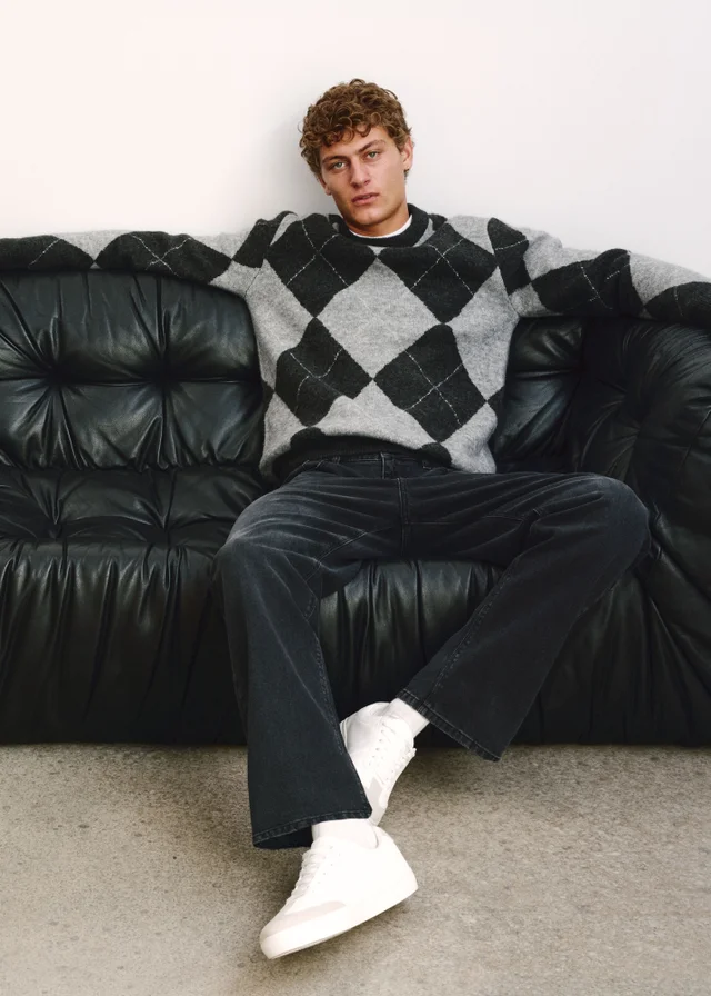 Grey Argyle Crew Neck Jumper