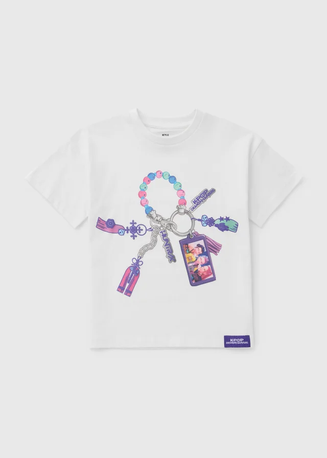 KPop Demon Hunters Girls White Huntrix Charm T-Shirt (5-13yrs)