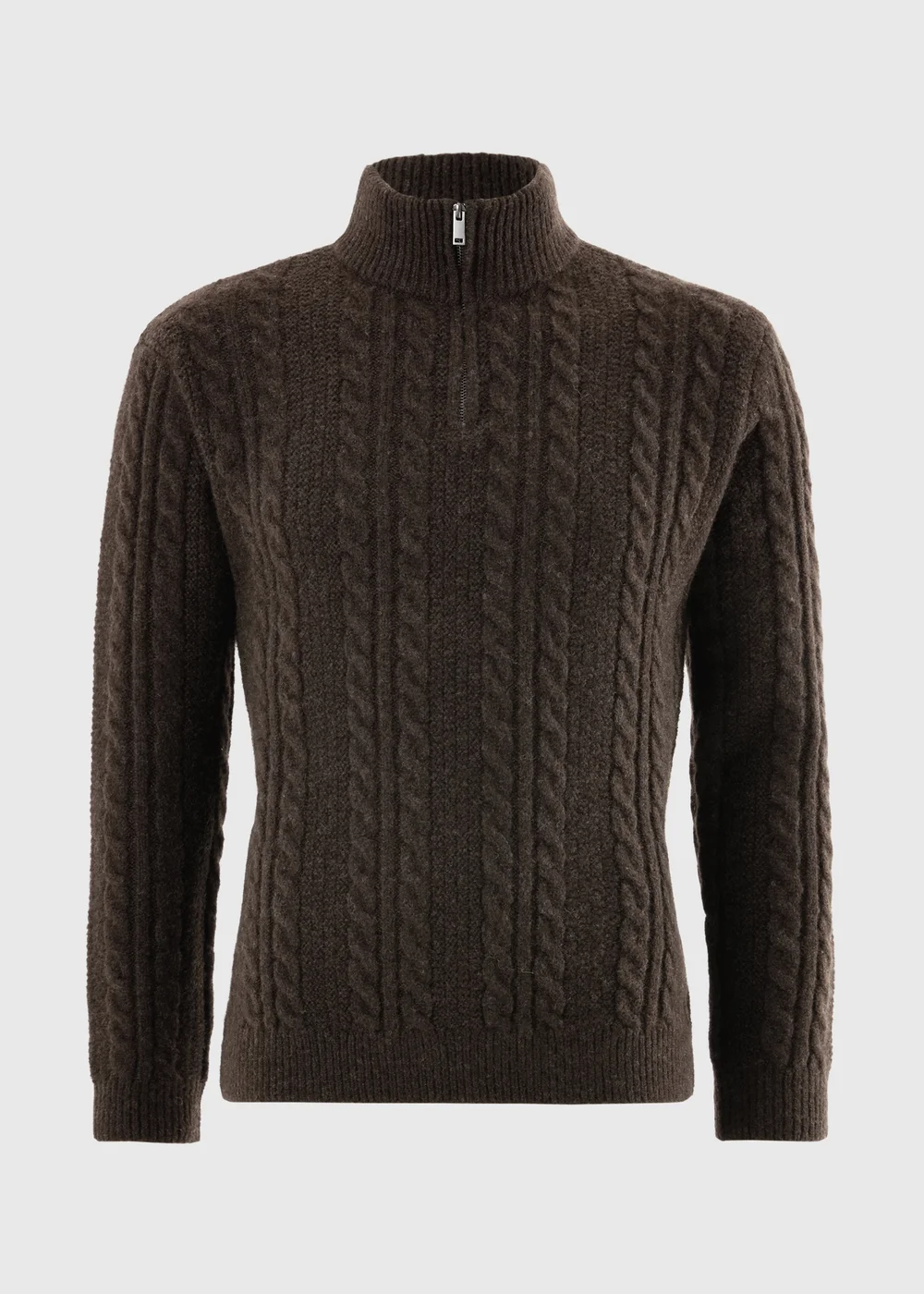 Brown 1/4 Zip Cable Knit Jumper - S Image 3
