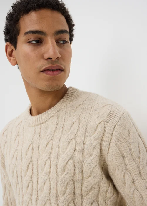 Ecru Crew Neck Cable Knit Jumper - S Image 1