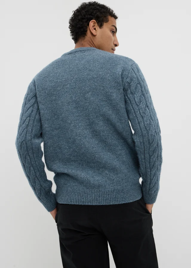 Blue Crew Neck Cable Knit Jumper