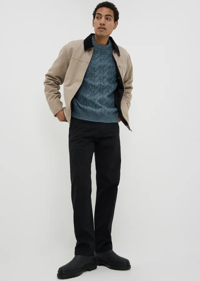 Blue Crew Neck Cable Knit Jumper