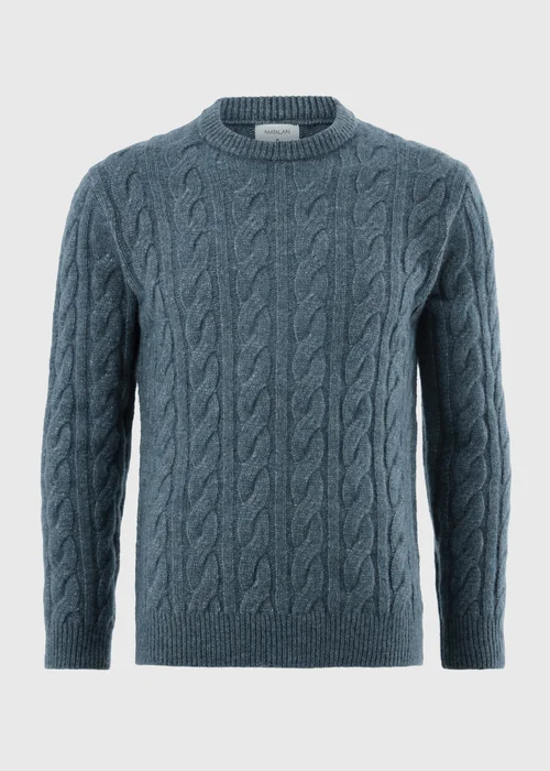 Blue Crew Neck Cable Knit Jumper - S Image 4