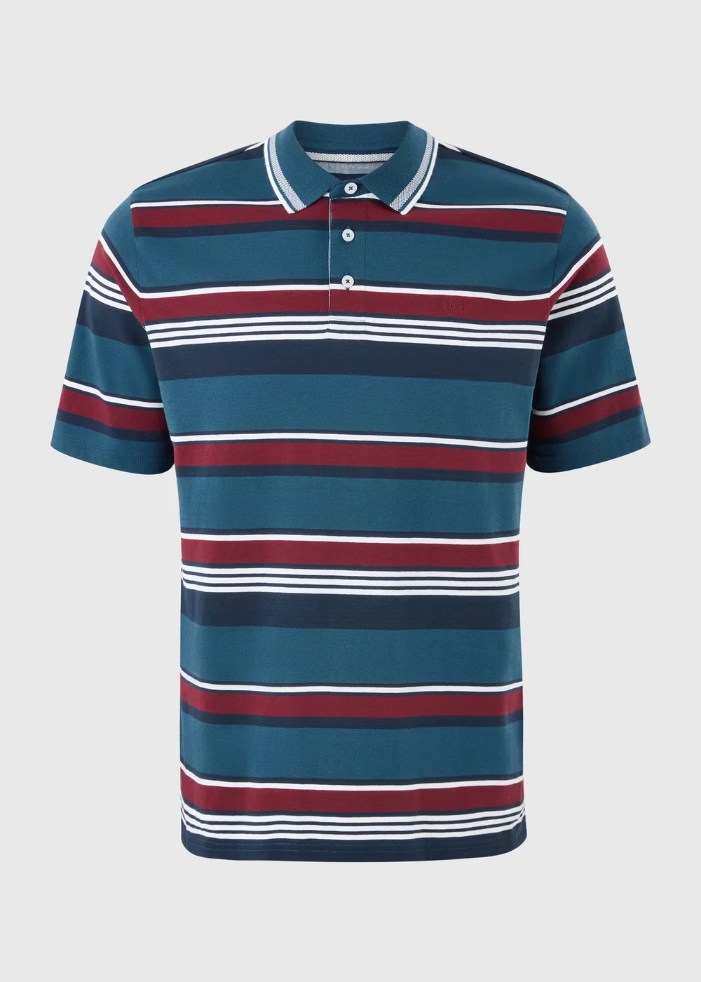 Lincoln Burgundy Teal Striped Polo Shirt - S Image 1