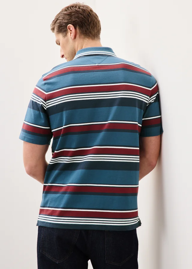 Lincoln Burgundy Teal Striped Polo Shirt