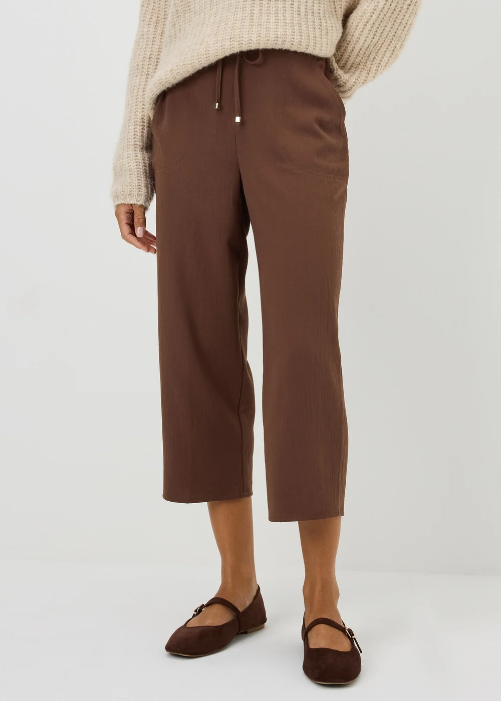 Chocolate Brown Cropped Clipper Trousers - 8 Image 1