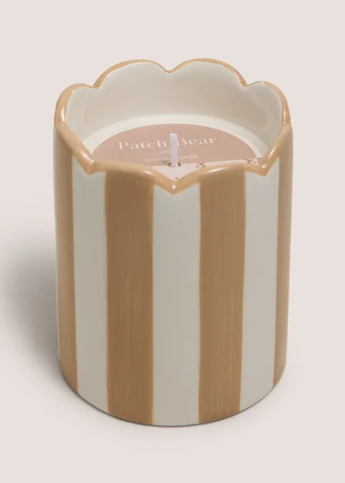 Neutral Scalloped Striped Candle Image 1