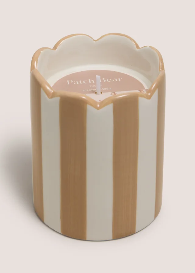 Neutral Scalloped Striped Candle