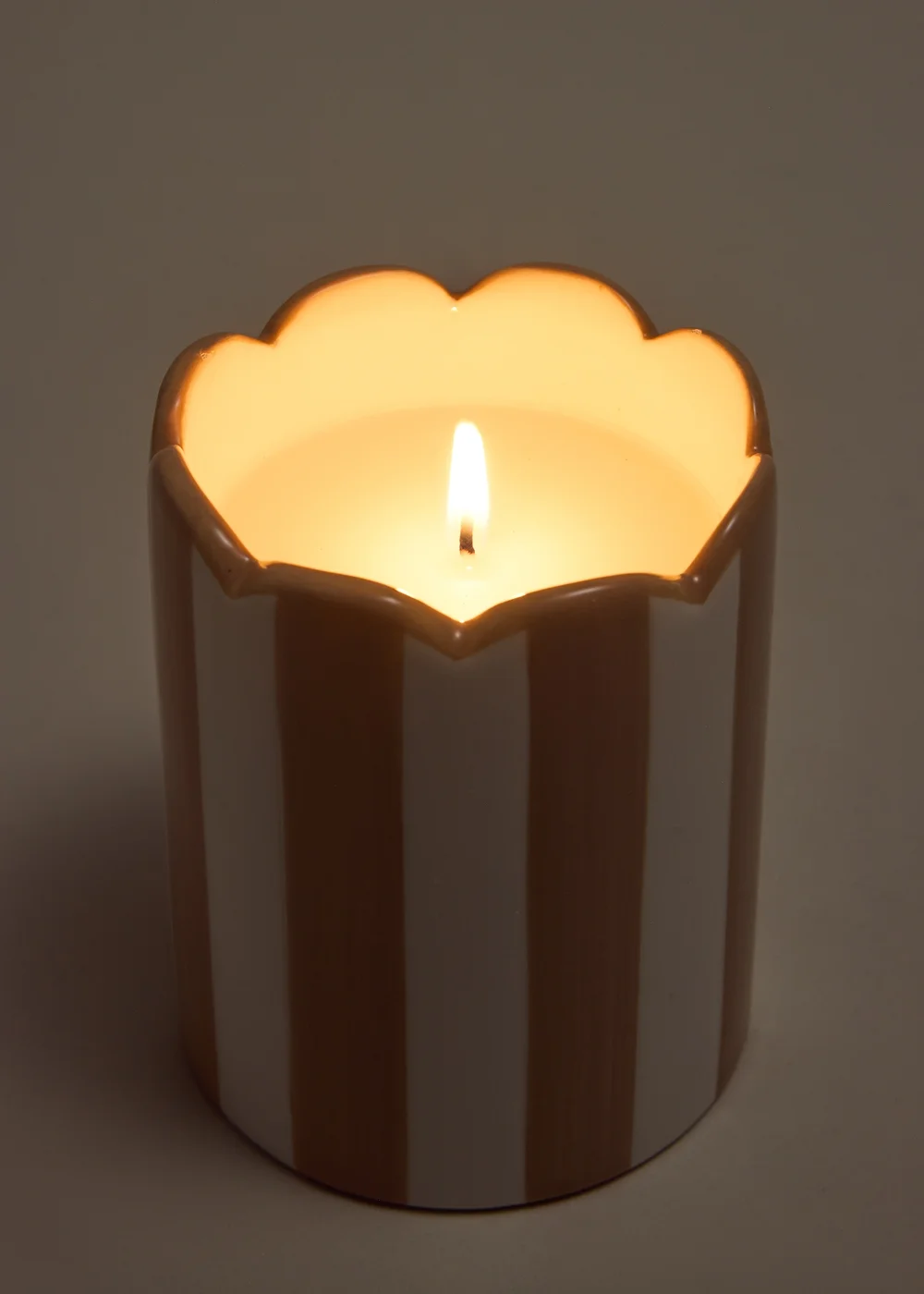 Neutral Scalloped Striped Candle Image 2