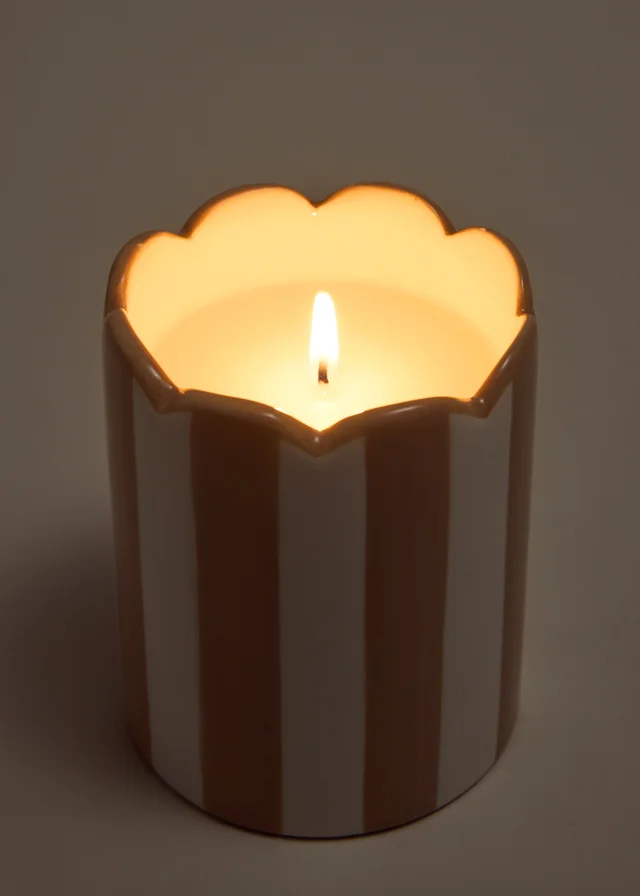 Neutral Scalloped Striped Candle