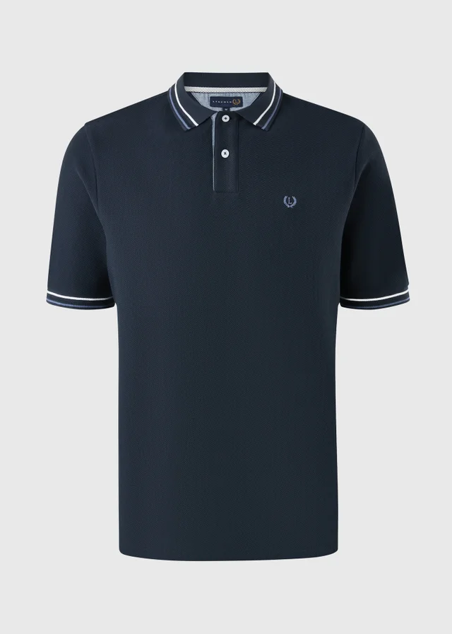 Lincoln Navy Herringbone Textured Polo Shirt