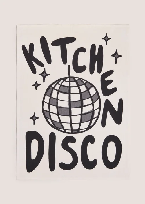 White Kitchen Disco Tea Towel Image 1