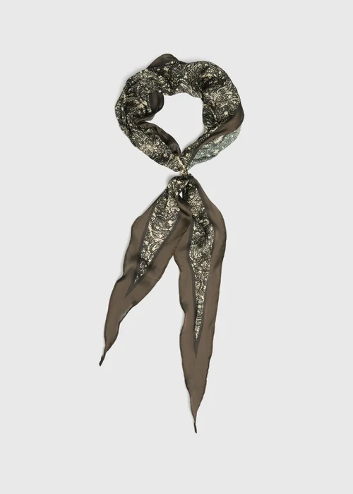 Green Floral Satin Scarf - One Size Image 1