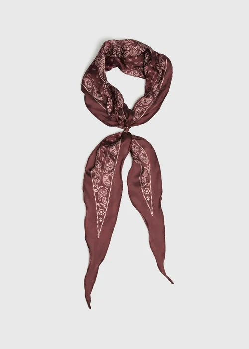 Burgundy Paisley Print Satin Scarf - One Size Image 1