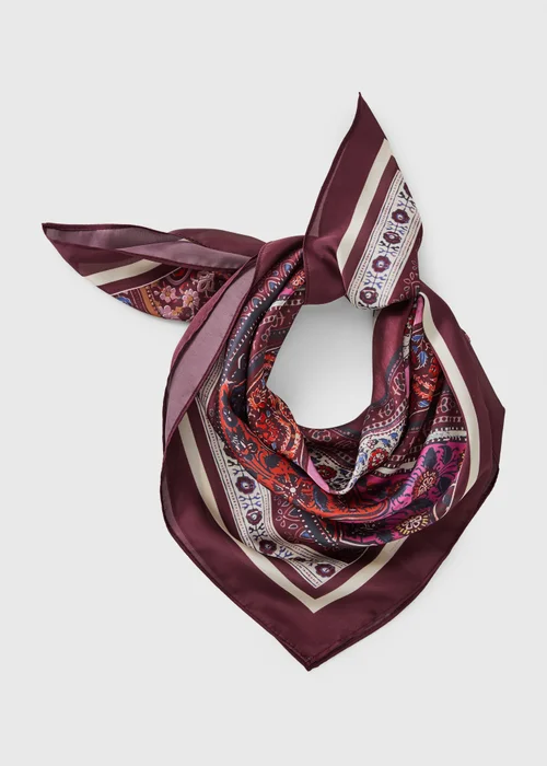 Red Printed Satin Scarf - One Size Image 1