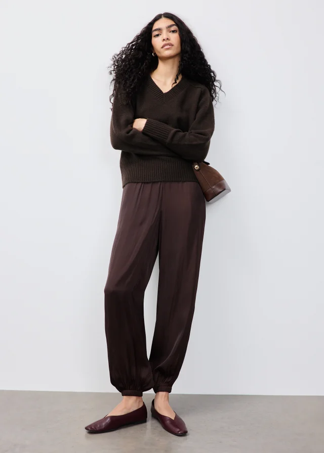 Chocolate Brown V-Neck Jumper