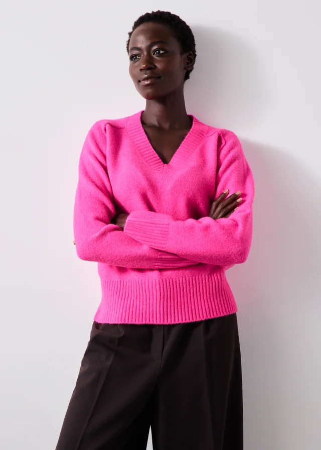 Pink V-Neck Knit Jumper