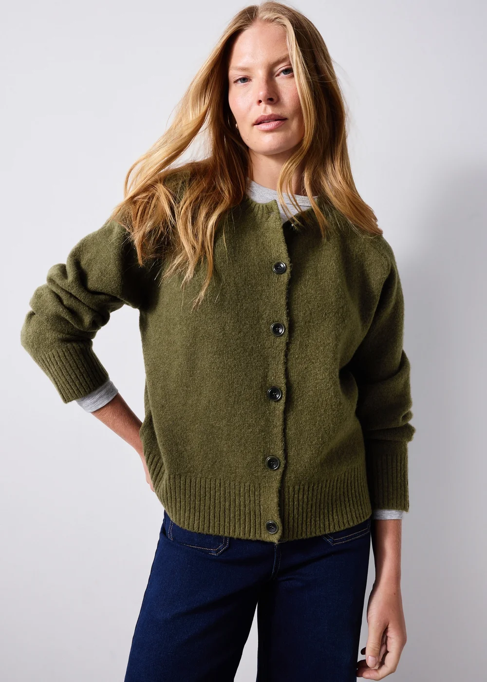 Khaki Button Through Cardigan - L Image 1