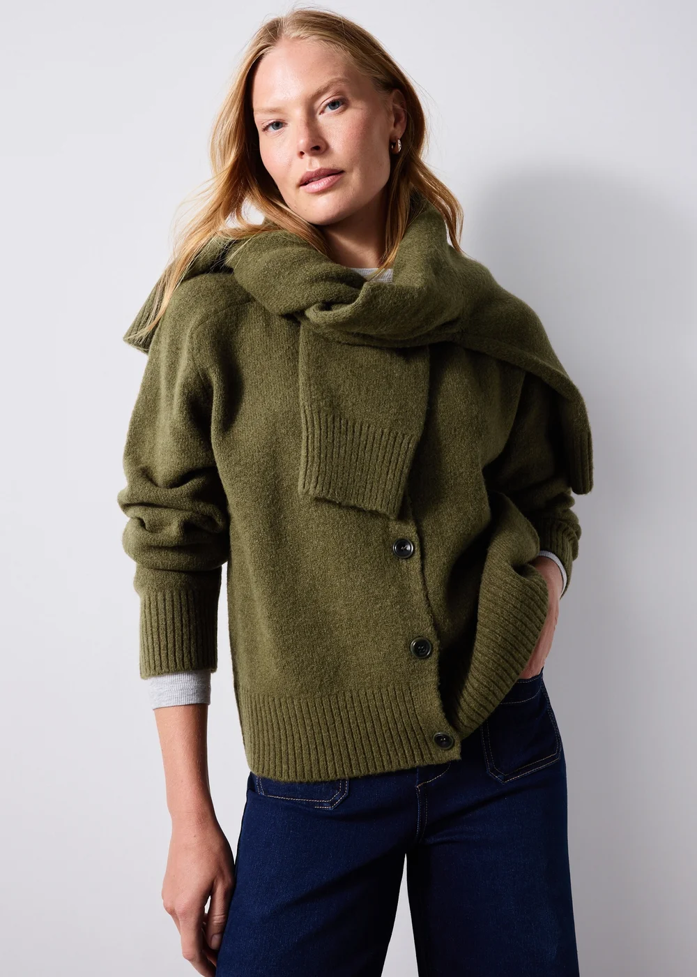 Khaki Button Through Cardigan - L Image 2