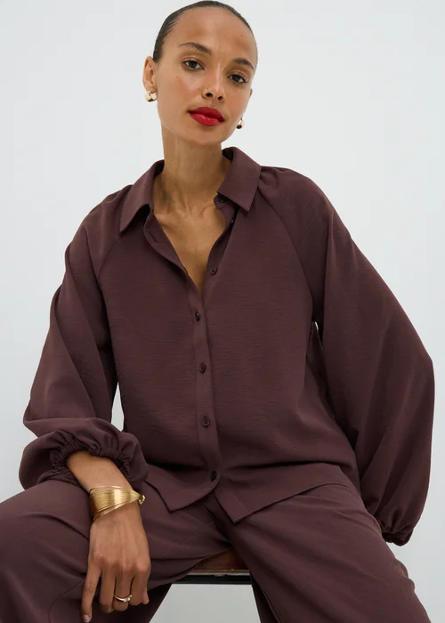 Chocolate Brown Jersey Co Ord Shirt - 8 Image 1