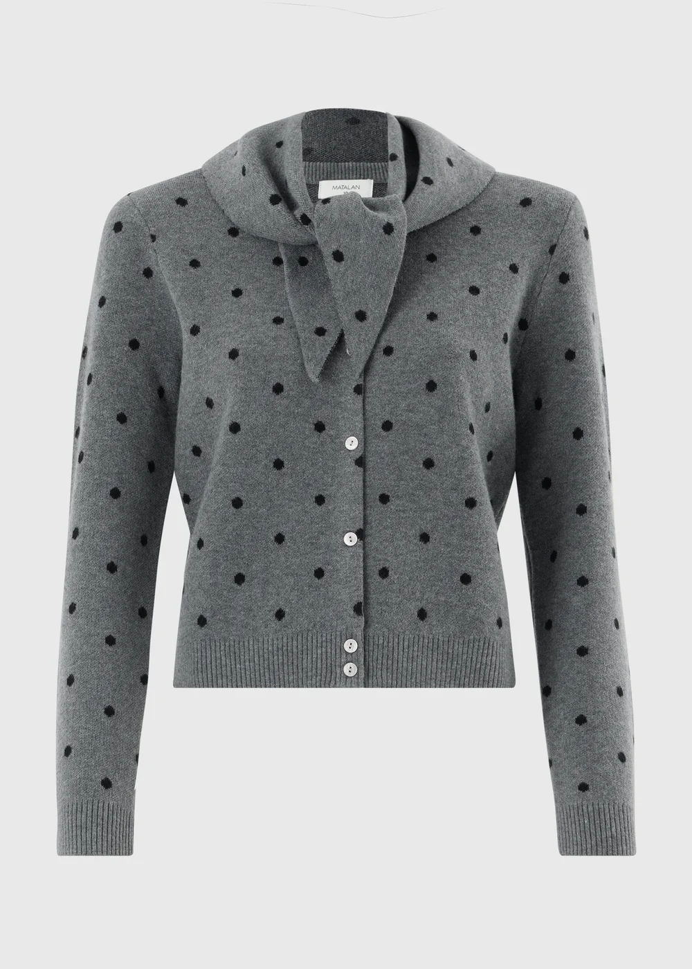 Grey Spotted Long Sleeve Cardigan With Detachable Neck Scarf - 8 Image 4