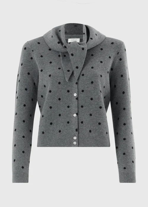 Grey Spotted Long Sleeve Cardigan With Detachable Neck Scarf - 8 Image 4