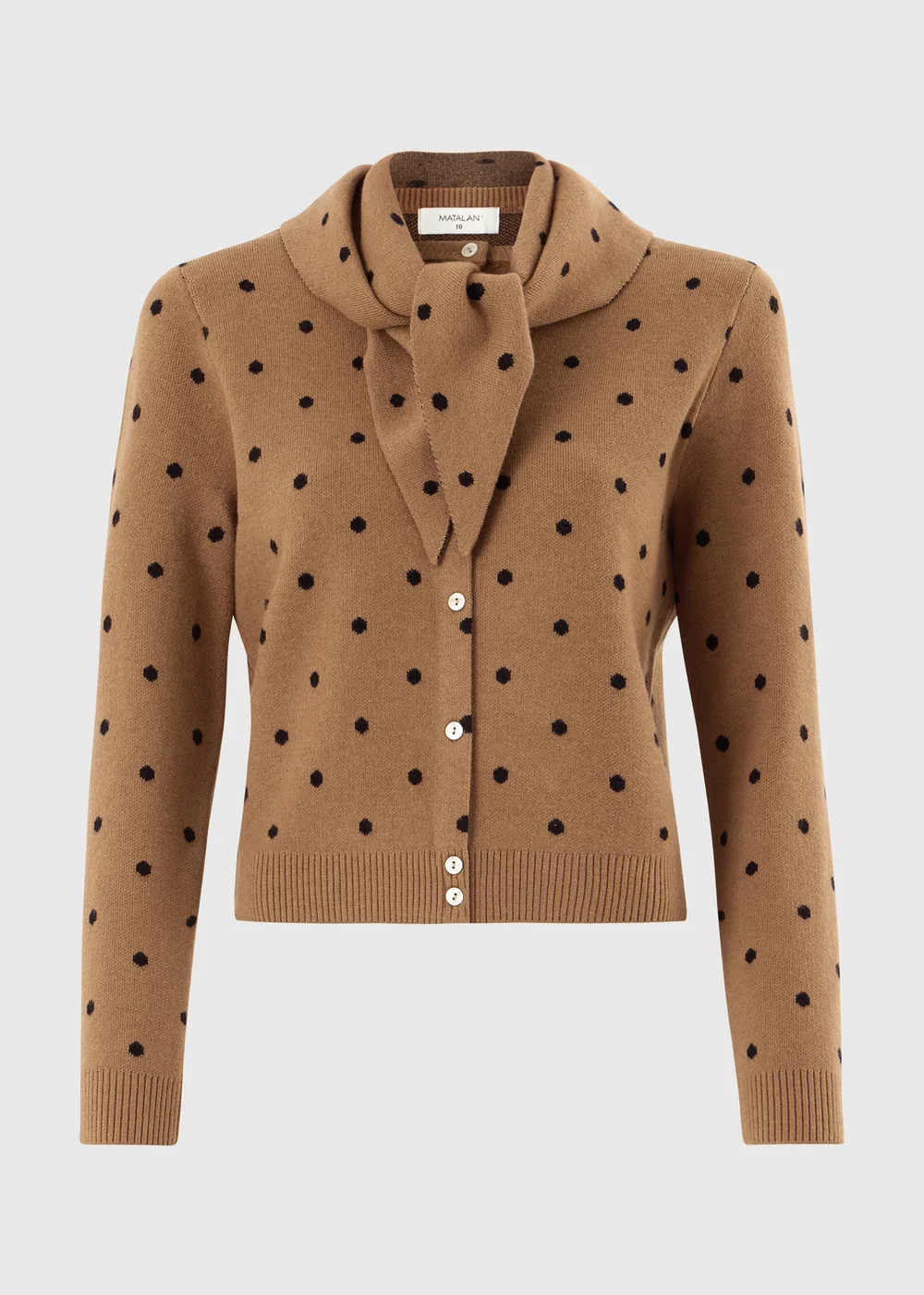 Camel Spotted Long Sleeve Cardigan With Detachable Neck Scarf - 8 Image 4