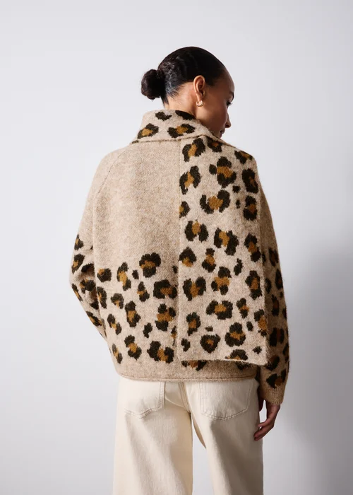 Oatmeal Animal Print Scarf Neck Jumper - XS Image 2