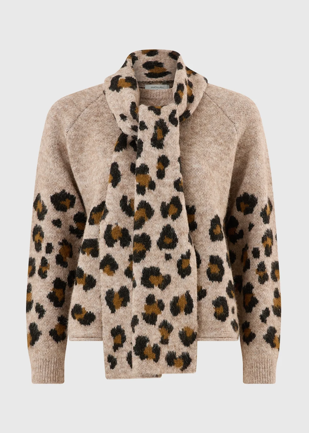 Oatmeal Animal Print Scarf Neck Jumper - XS Image 5