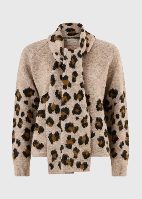 Oatmeal Animal Print Scarf Neck Jumper - XS Image 5