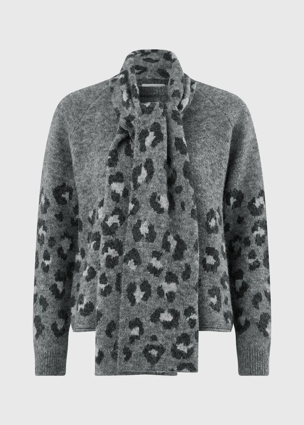 Charcoal Animal Print Scarf Neck Jumper - XS Image 1