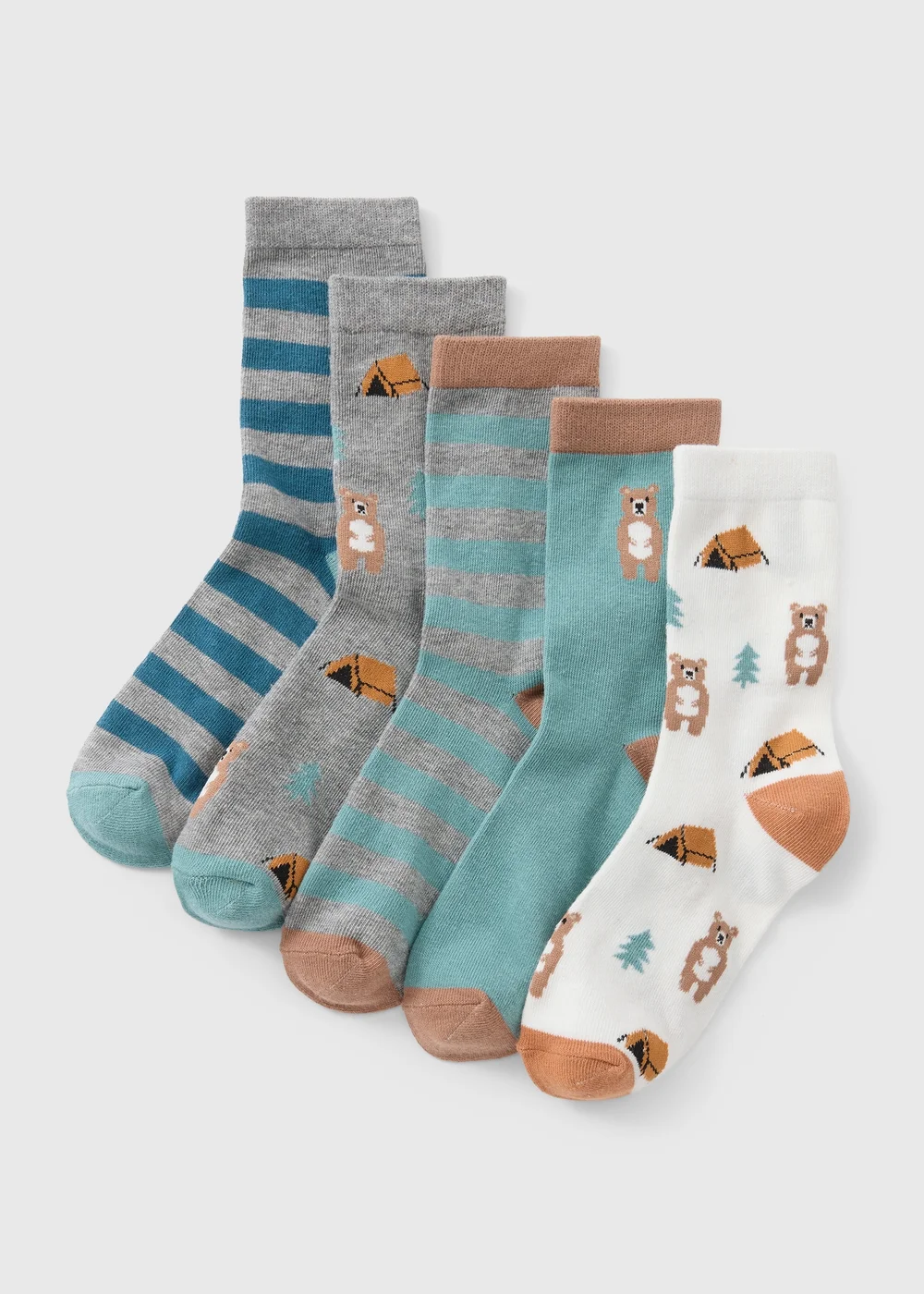 5 Pack Boys Bear Crew Socks (Younger 6-Older 6.5) - 6-8.5 Image 1
