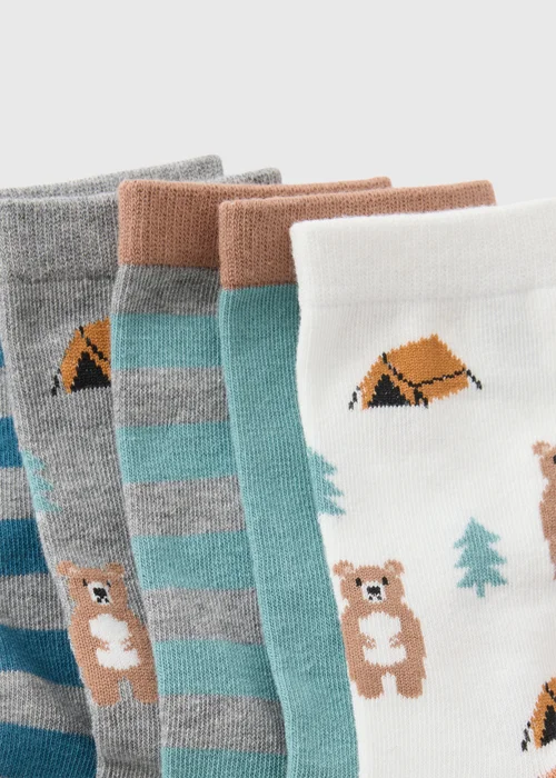 5 Pack Boys Bear Crew Socks (Younger 6-Older 6.5) - 6-8.5 Image 2