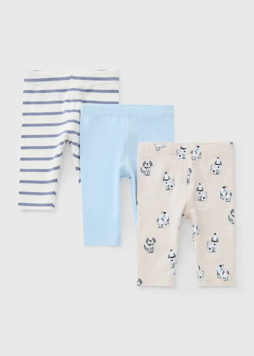 3 Pack Baby Blue Dog Leggings (0-23mths) - Up to 1 Month Image 1