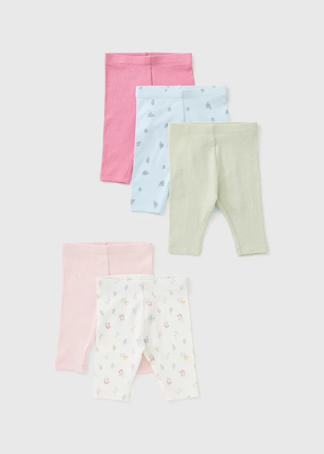 5 Pack Baby Pink Floral Leggings (Newborn-23Mnths)