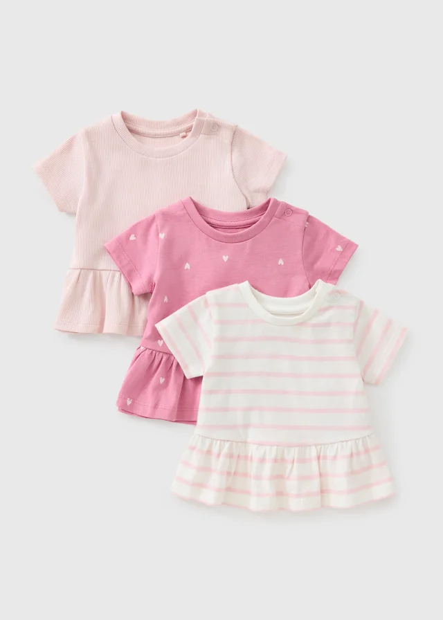 3 Pack Baby Pink T-Shirts (0-23mths)