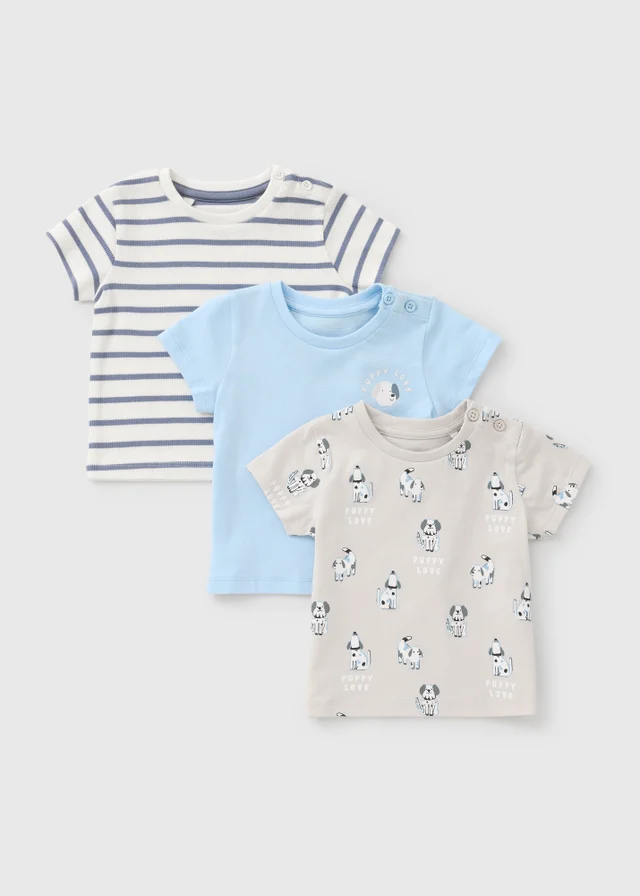3 Pack Baby Blue Patterned T-Shirts (0-23mths)