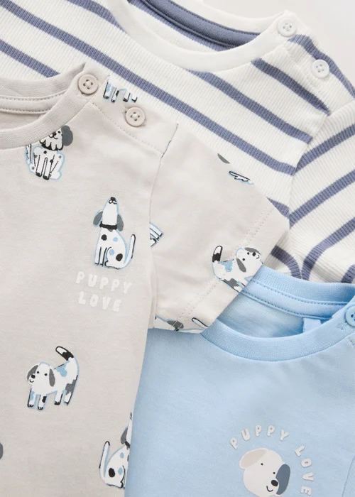 3 Pack Baby Blue Patterned T-Shirts (0-23mths) - Up to 1 Month Image 2