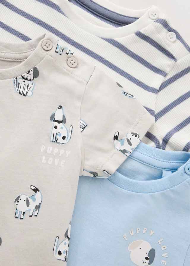 3 Pack Baby Blue Patterned T-Shirts (0-23mths)