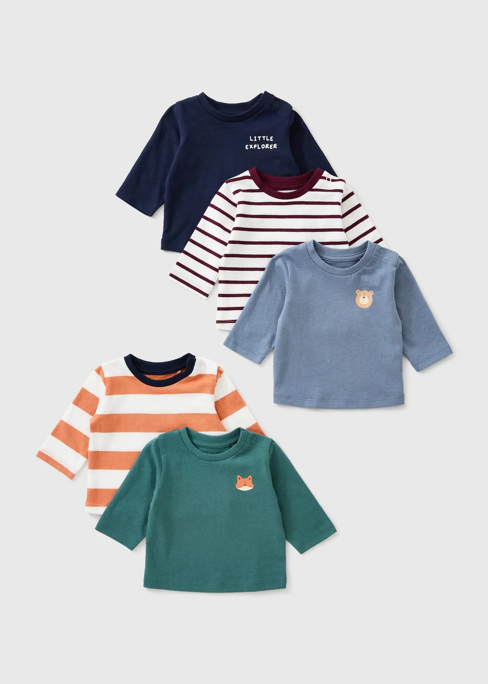 5 Pack Baby Multicolour Animal T-Shirts (0-23mths) - Up to 1 Month Image 1