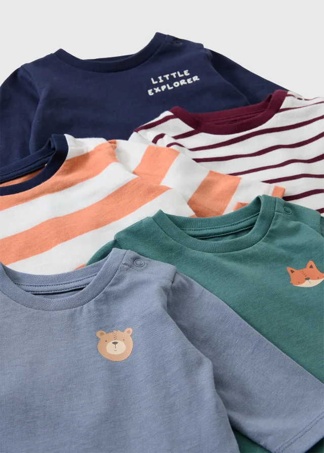 5 Pack Baby Multicolour Animal T-Shirts (0-23mths)