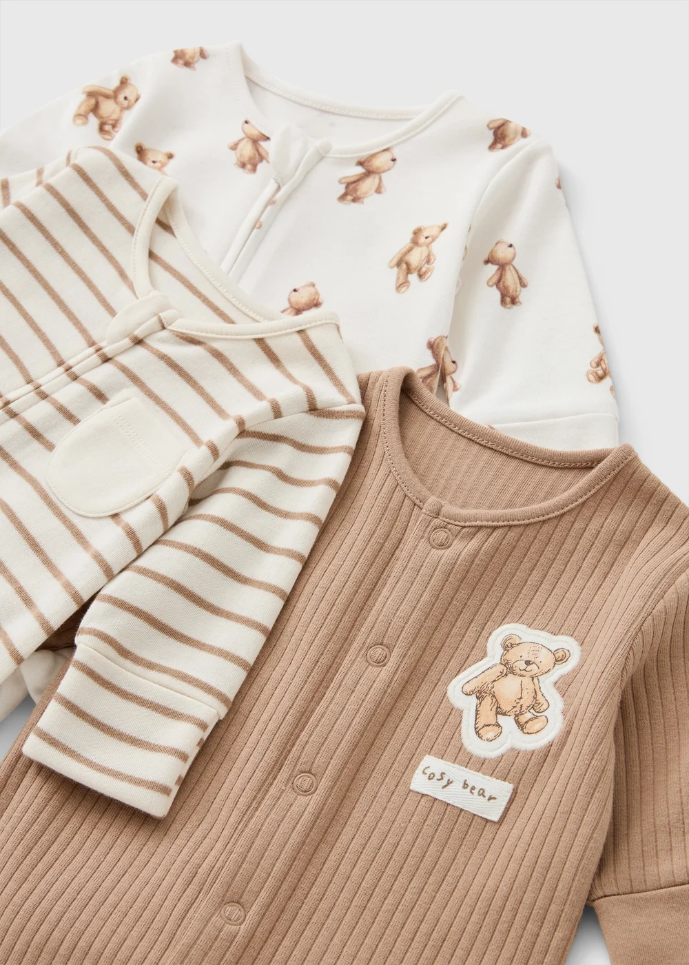 3 Pack Baby Patch The Bear Sleepsuits (0-18mths) - First Size Image 2