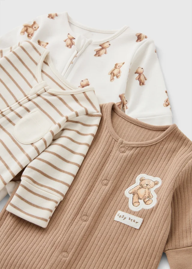 3 Pack Baby Patch The Bear Sleepsuits (0-18mths)