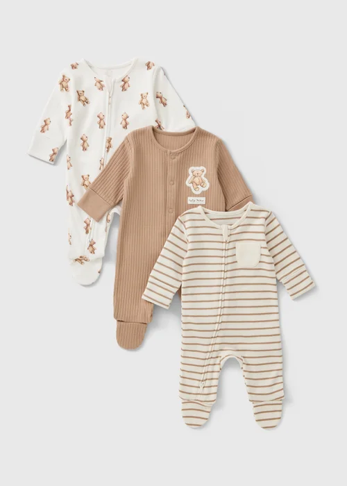 3 Pack Baby Patch The Bear Sleepsuits (0-18mths) - First Size Image 1