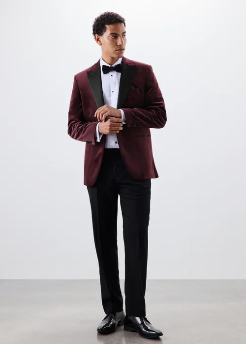 Burgundy Velvet Tuxedo Jacket - XS Image 4