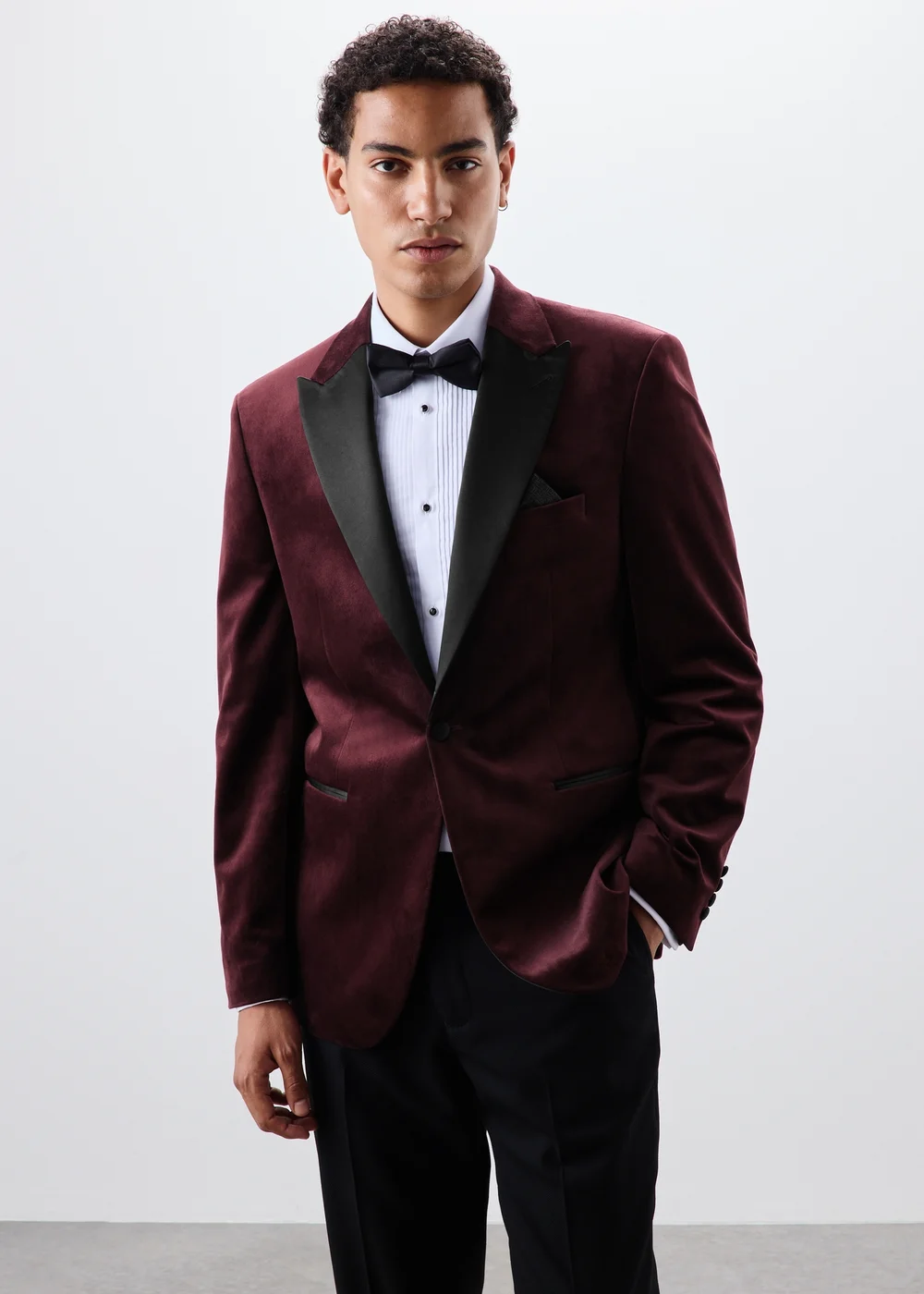Burgundy Velvet Tuxedo Jacket - XS Image 1