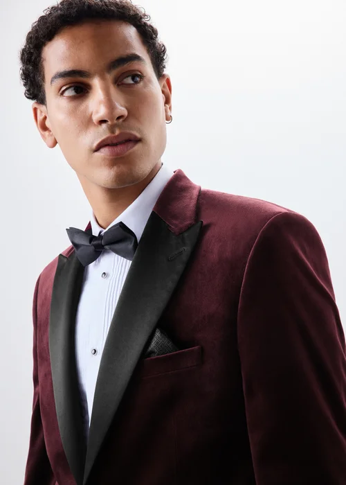 Burgundy Velvet Tuxedo Jacket - XS Image 3