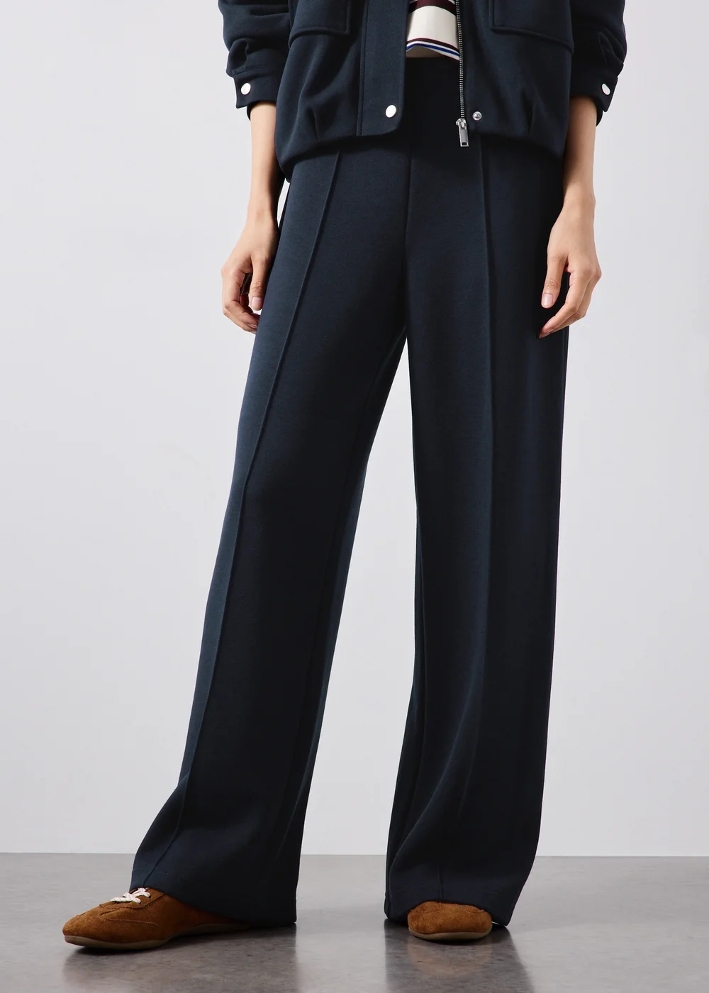 Navy Wide Leg Trousers - 8/L29 Image 1