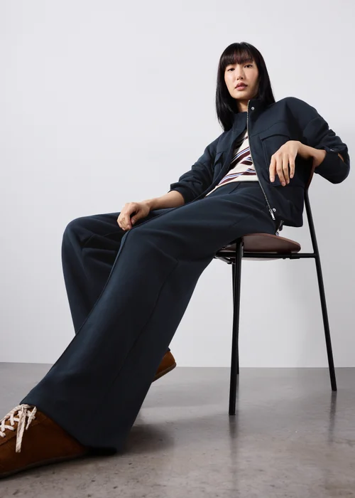 Navy Wide Leg Trousers - 8/L29 Image 4